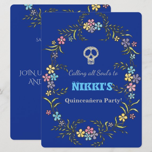 QUINCEANERA TAG DER TOTEN EINLADUNG (Vorne/Hinten)