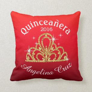 Quinceanera Tiara Bokeh Bling   ombre Rot Kissen