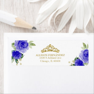 Quinceanera-Tiara Gold Royalblau Floral
