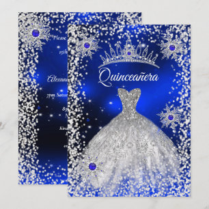 Quinceanera-Tiara-Kleid blau Winter Schneeflocke Einladung