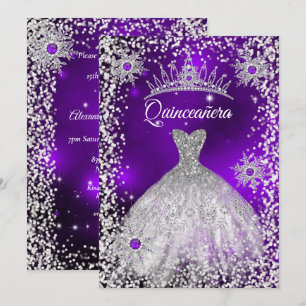 Quinceanera-Tiara-Kleid lila Winter Schneeflocke Einladung