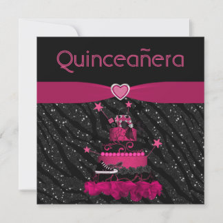 Quinceanera Trendy Pink Cake & Zebra Streifen Einladung
