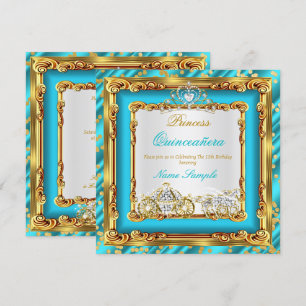 Quinceanera Türkis Blau Gold Diamant Pferdekutsche Einladung