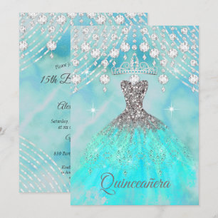 Quinceanera Türkis Blau Silber 15. Geburtstagsfeie Einladung