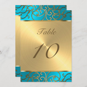 Quinceanera Türkis Blau und Gold Filigree Swirl Einladung