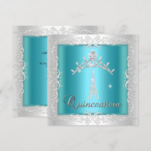 Quinceanera Türkis Blau Weiße Tiara Eiffelturm Einladung