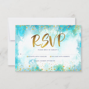 Quinceañera Türkis Blaues Gold RSVP Karte
