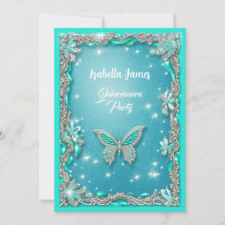 Quinceañera türkis Butterfly Glitzer elegant Einladung