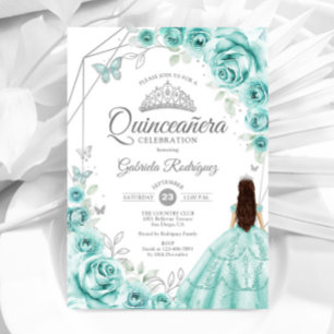 Quinceanera Türkis Silver Dress Floral Einladung