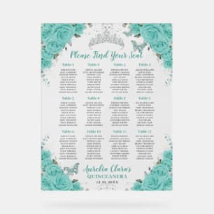 Quinceanera Türkisblaue Blumen Sitzordnung Acrylschild