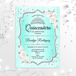 Quinceanera - Türkissilber Einladung