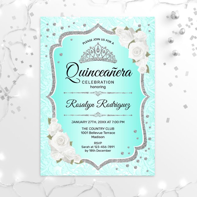 Quinceanera - Türkissilber Einladung (Von Creator hochgeladen)