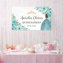Quinceañera Turquoise Blue Floral Princess Willkom Banner