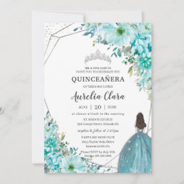 Quinceañera Turquoise Blue Floral Silver Princess Einladung