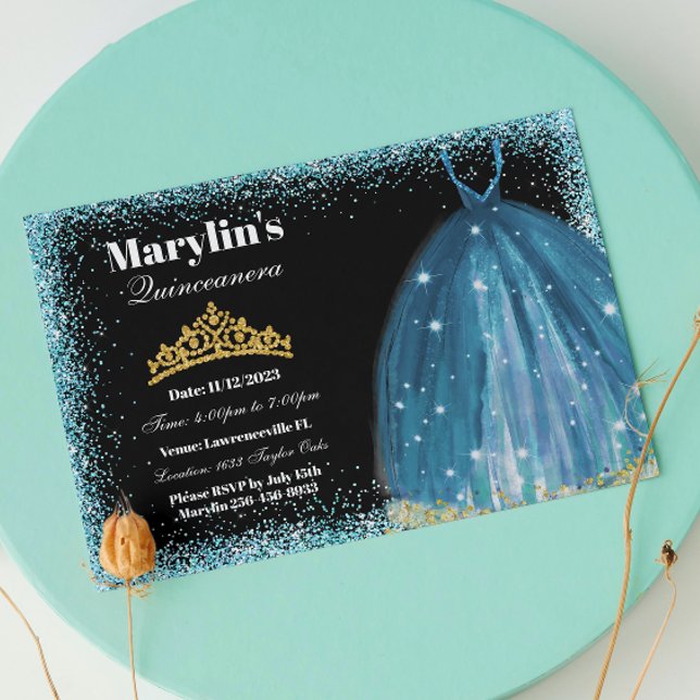 Quinceañera Turquoise Glitzer Ballgown Geburtstag Einladung (Von Creator hochgeladen)