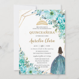 Quinceañera Turquoise Green Floral Gold Prinzessin Einladung