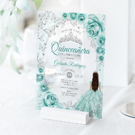 Quinceanera Turquoise Silver Floral Acryleinladungen