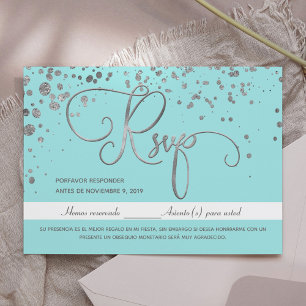 Quinceanera UAWG Blue Silver Spanish Response Card Einladung