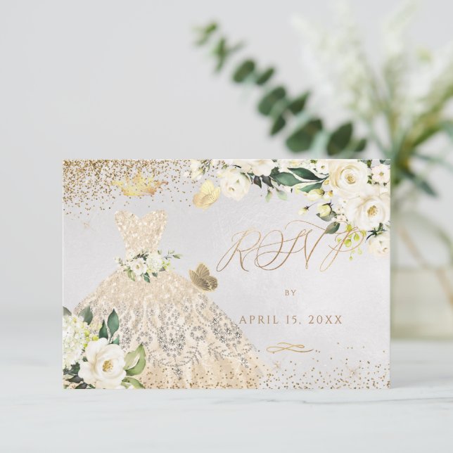 Quinceanera UAWG Gold Glitzer Einladung (Stehend Vorderseite)