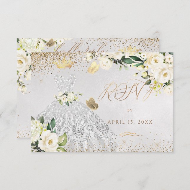 Quinceanera UAWG Silver Glitzer Einladung holen (Vorne/Hinten)