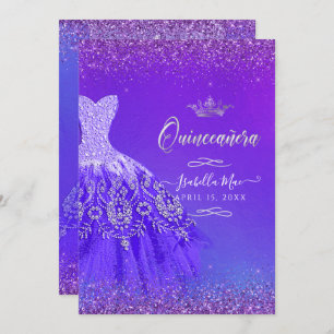 Quinceanera Ultra Violet Ombre Glitzer Gown Einladung