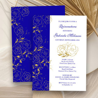 Quinceanera und Mass Royal Blue und Gold Floral Einladung
