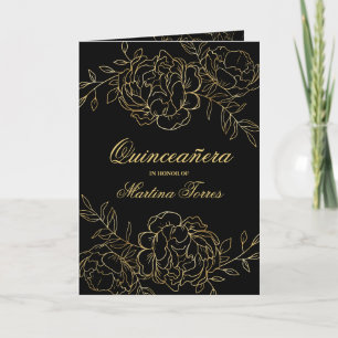 Quinceanera und Messe Schwarz und Gold Floral Einladung
