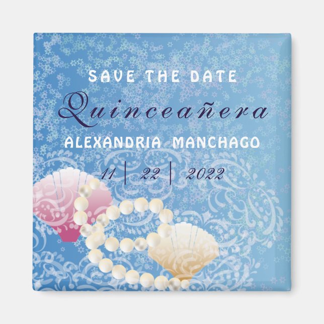 Quinceanera under the sea save the date shells magnet (Vorne)