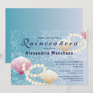 Quinceanera unter dem Meeresspiegel, Perlen rosa M Einladung