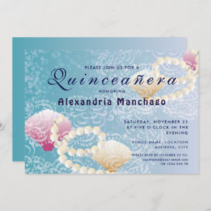 Quinceanera unter der Meeresspitze, Perlen rosa Mu Einladung