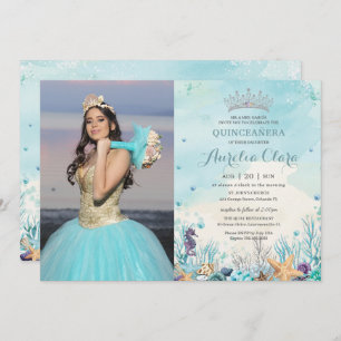 Quinceañera Unterhalb des Fotos Sea Beach Muscheln Einladung