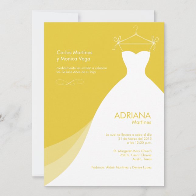 Quinceañera Vestido Amarillo Invitaciones Einladung (Vorderseite)