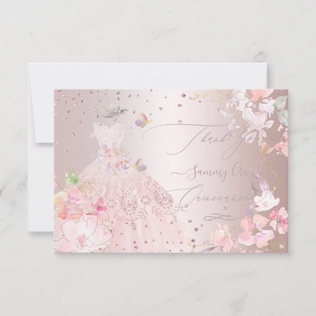 Quinceanera Vielen Dank Blush Glitzer Gown Einladung (Vorderseite)