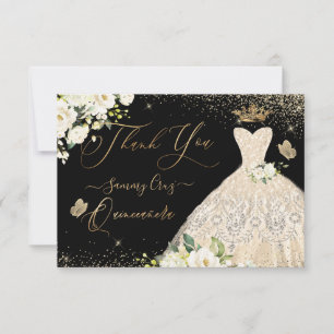 Quinceanera Vielen Dank Champagne Gold Glitzer Gow Dankeskarte