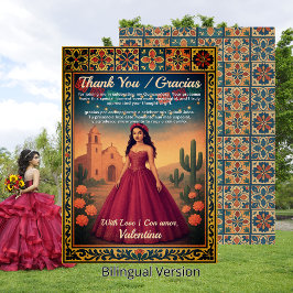 Quinceañera Vintag Red Gown Gracias Tarjeta | Dankeskarte