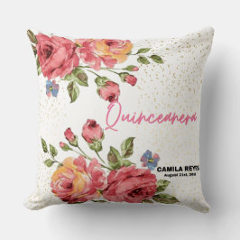 Quinceanera Vintage Red Roses Personalized  Kissen