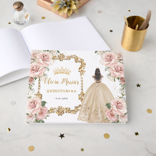 Quinceanera Vintage Rosa Blass Rosa Blumen Champag Gästebuch