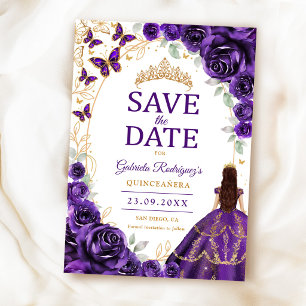 Quinceanera Violett Gold Blumen Save The Date