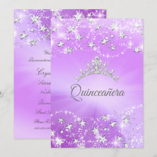 Quinceanera Violett Silber Glitzernde Tiara Sterne Einladung