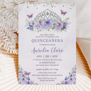 Quinceañera Violetter Flieder Florale Tiara Schmet Einladung