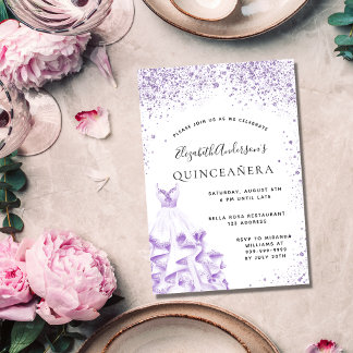 Quinceanera violettes Kleid Glitzer Einladung