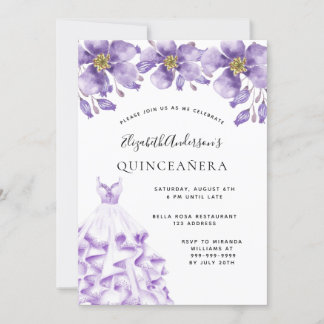 Quinceanera violettes weißes Kleid floral elegant Einladung