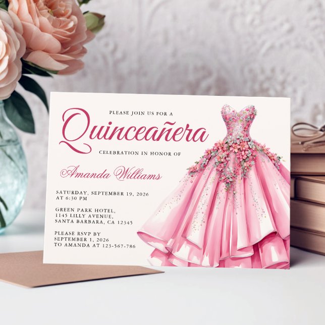 Quinceanera Wasserfarbe Rose Gold Gown Einladung (Von Creator hochgeladen)