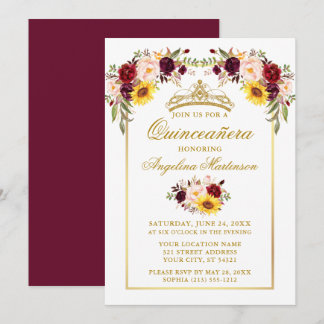 Quinceanera Watercolor Mixed Floral Gold Rahmen Einladung