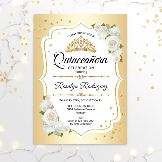Quinceanera - Weißes Gold Einladung (Von Creator hochgeladen)