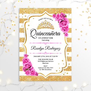 Quinceanera - Weißes goldenes Pastell Rosa Einladung