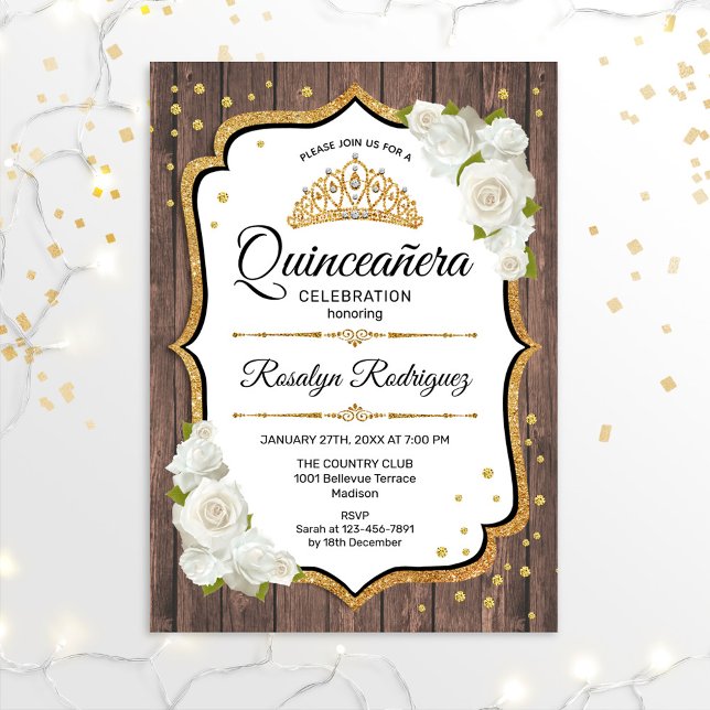 Quinceanera - Weißes Holz aus rustikalem Holz Einladung (Von Creator hochgeladen)