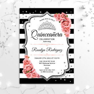 Quinceanera - Weißes Schwarzes Rosa Einladung