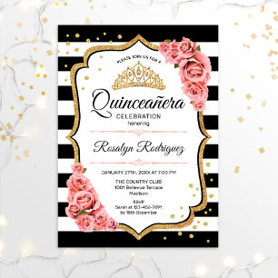 Quinceanera - Weißes Schwarzes Rosa Einladung