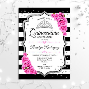 Quinceanera - Weißes Schwarzes Rosa Einladung
